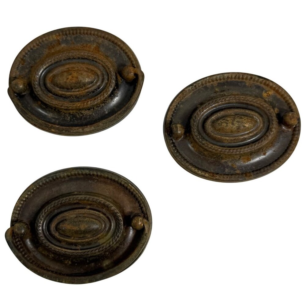 Lot Of 3 Antique Oval Drawer Pulls 2.5" Bore Hepplewhite Chippendale Brown FLAW